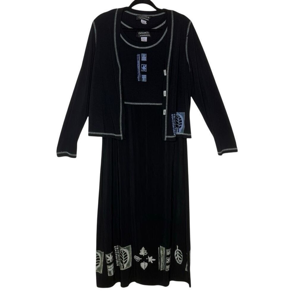 Vintage Classics X Carol Anderson Black Block Print Two Pc. Dress & Sweater Sz M